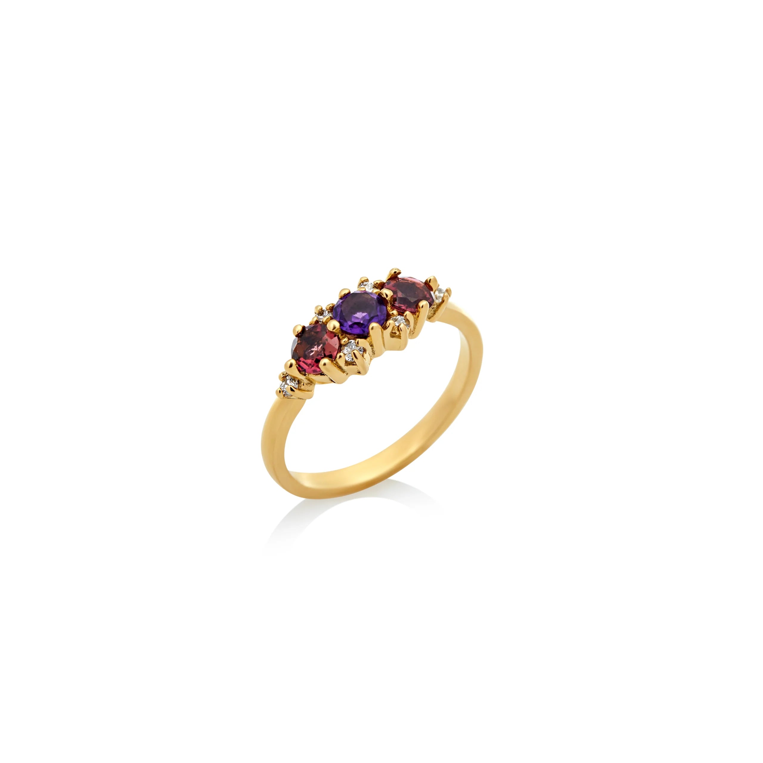 ANILLO 3 PIEDRAS AMATISTA Y TURMALINA CON DIAMANTES EN ORO 18K - Gallery 1
