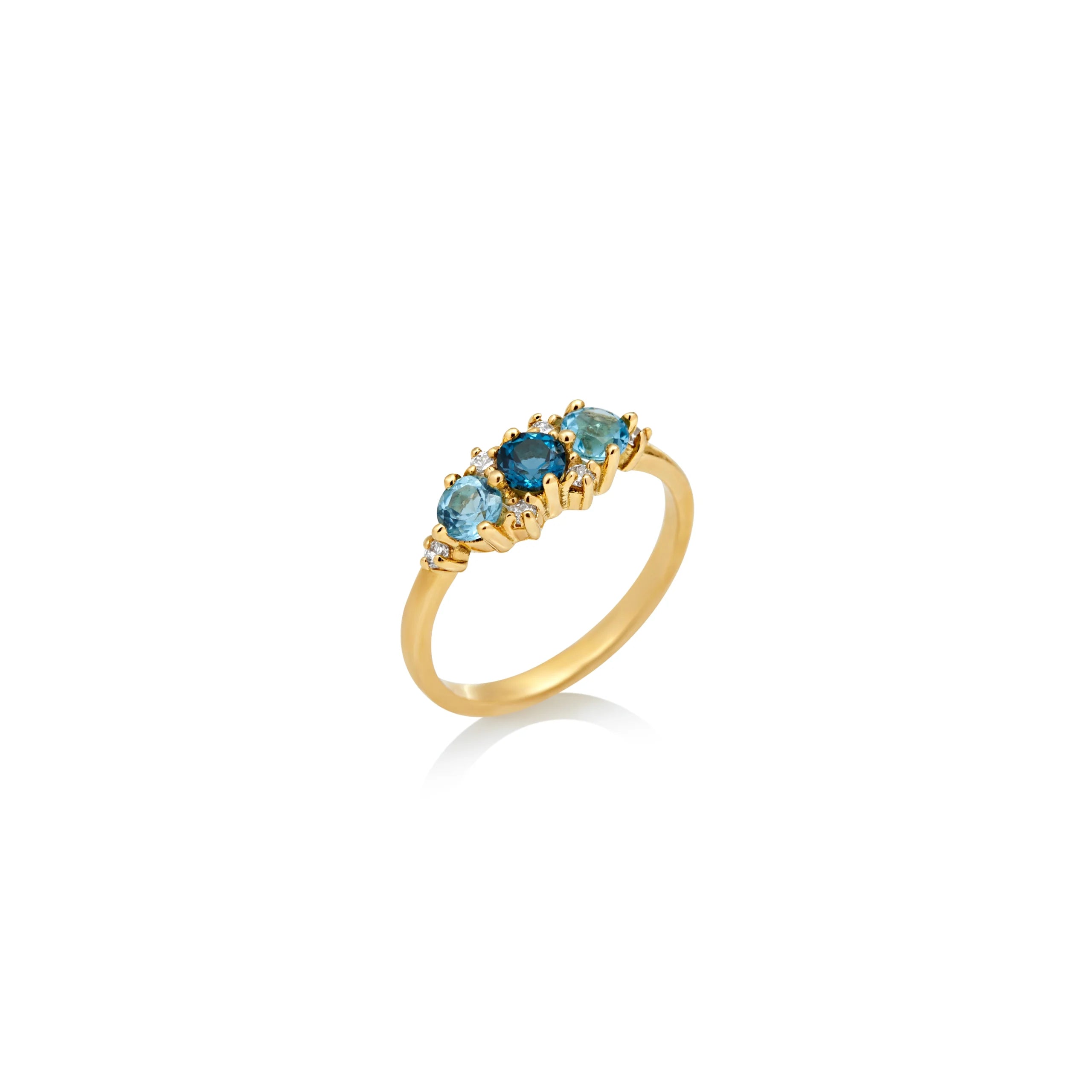 ANILLO 3 PIEDRAS TOPACIO LONDON Y TOPACIO AZUL CON DIAMANTES EN ORO 18K - Gallery 1