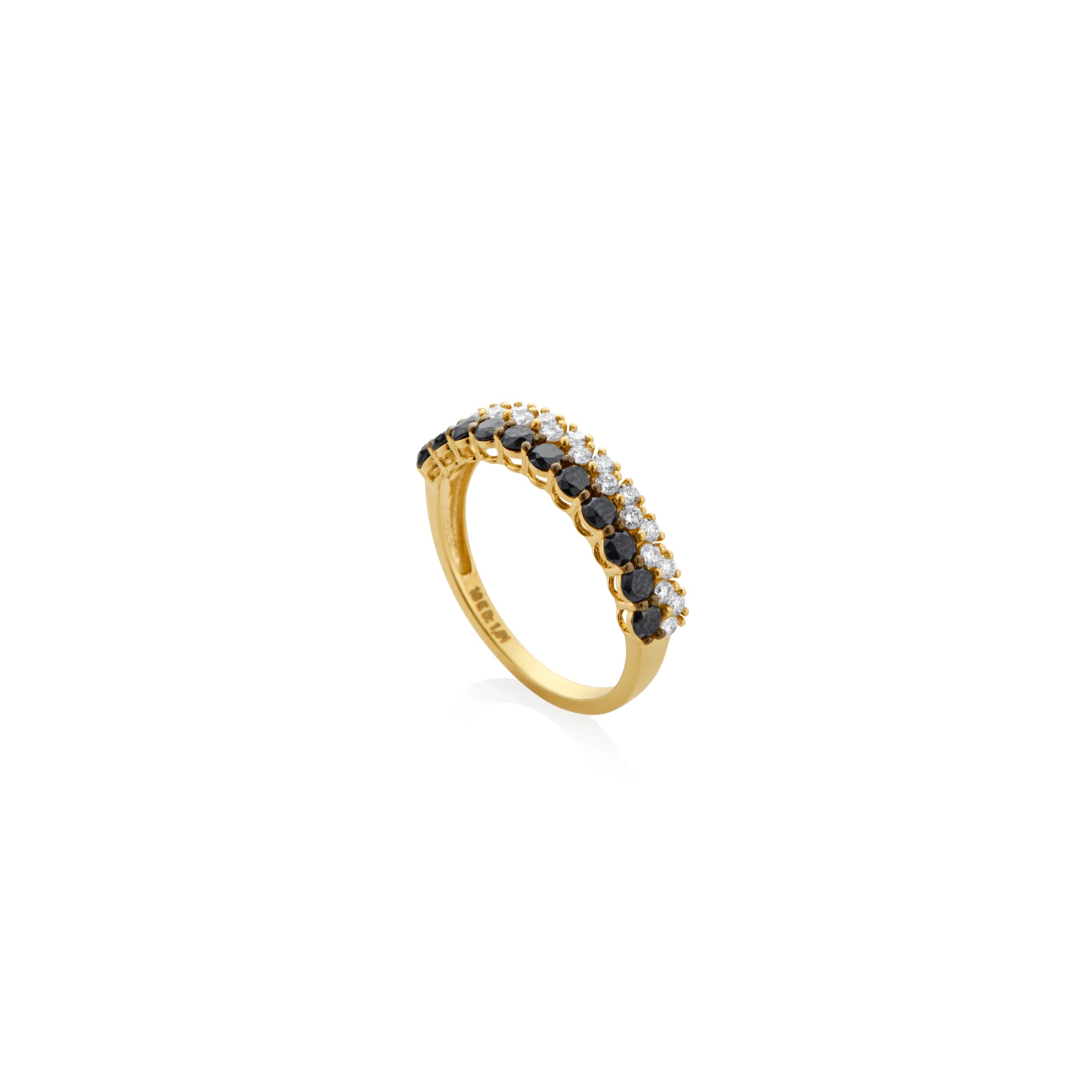 ANILLO DIAMANTES Y DIAMANTES NEGROS DOBLE FILA EN ORO 18K - Gallery 1