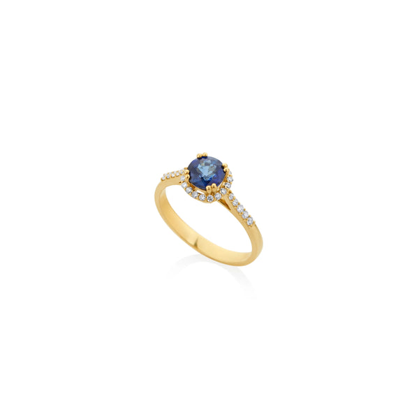 ANILLO ZAFIRO Y DIAMANTES EN ORO 18K