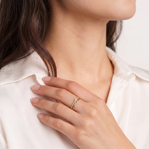 ANILLO DIAMANTES BAGUETTE Y DOBLE ARO LISO EN ORO 18K - Secondary