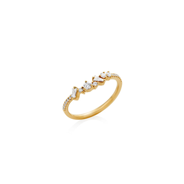 ANILLO DIAMANTES V CURVA MULTICORTES EN ORO 18K