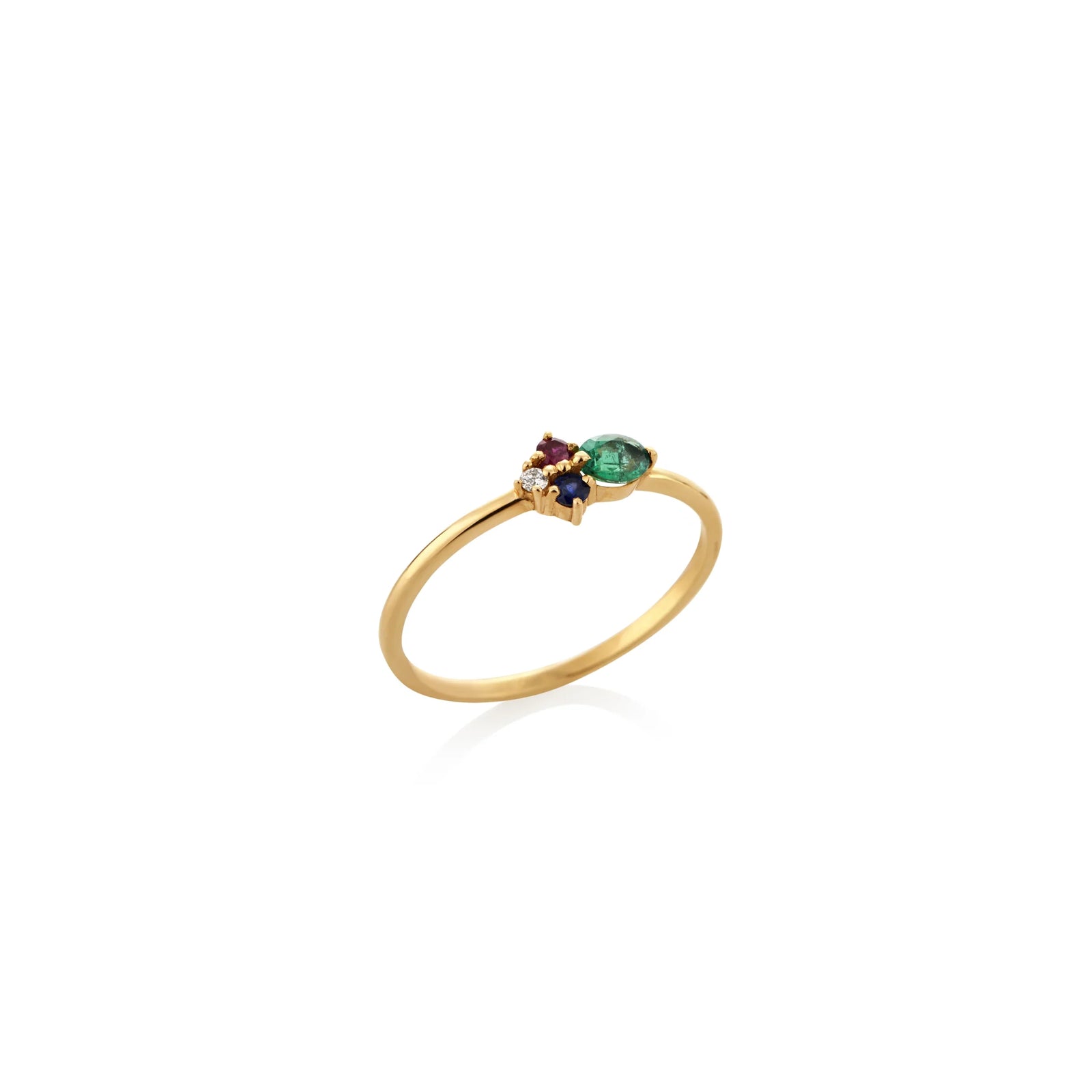 ANILLO ESMERALDA OVAL, RUBÍ Y ZAFIRO EN ORO 14K - Image 1