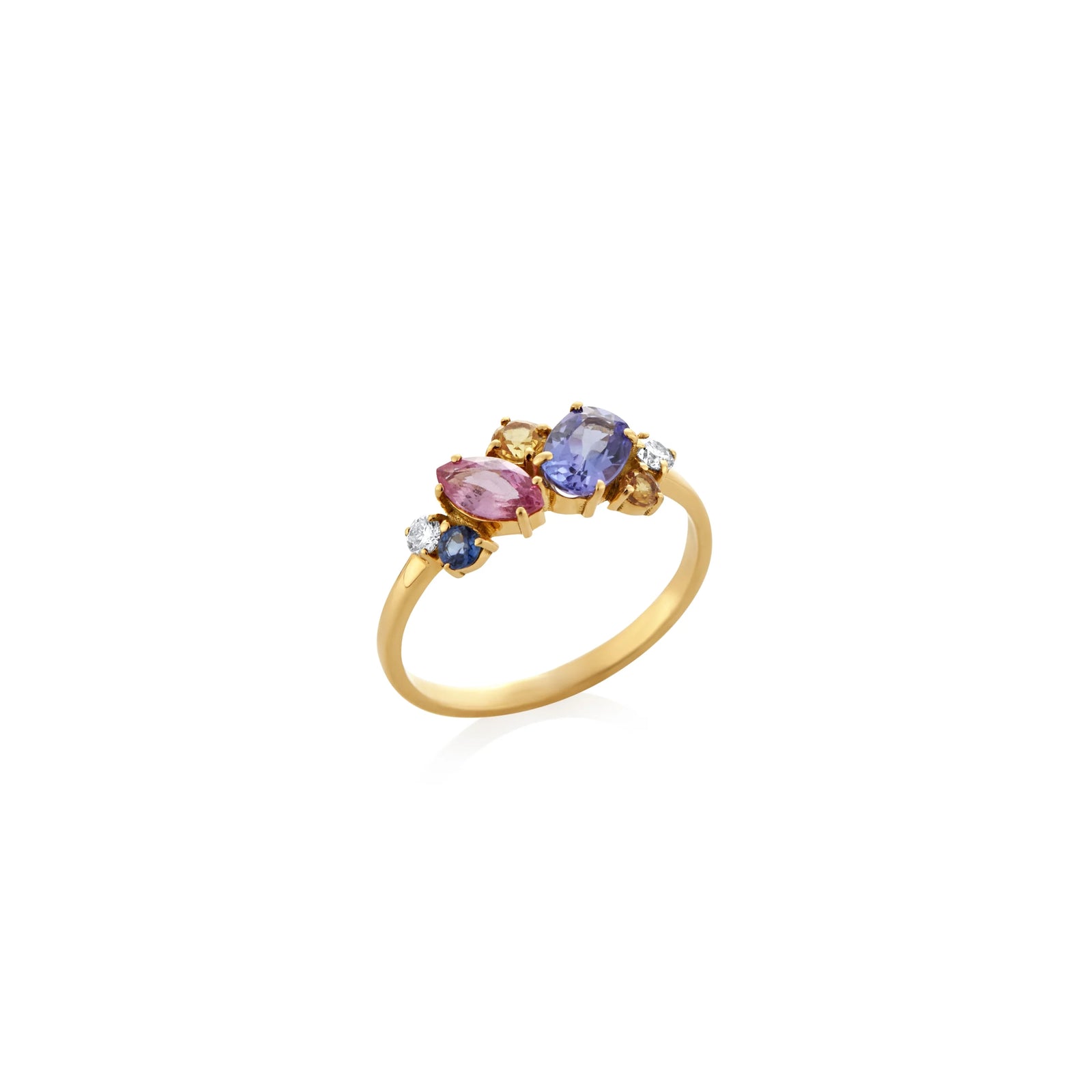 ANILLO PIEDRAS PRECIOSAS: ZAFIROS DE COLORES Y DIAMANTES ORO 18K - Image 1