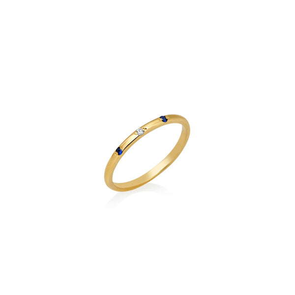 ANILLO ARO 3 PIEDRAS: ZAFIROS Y DIAMANTE EN ORO 18K