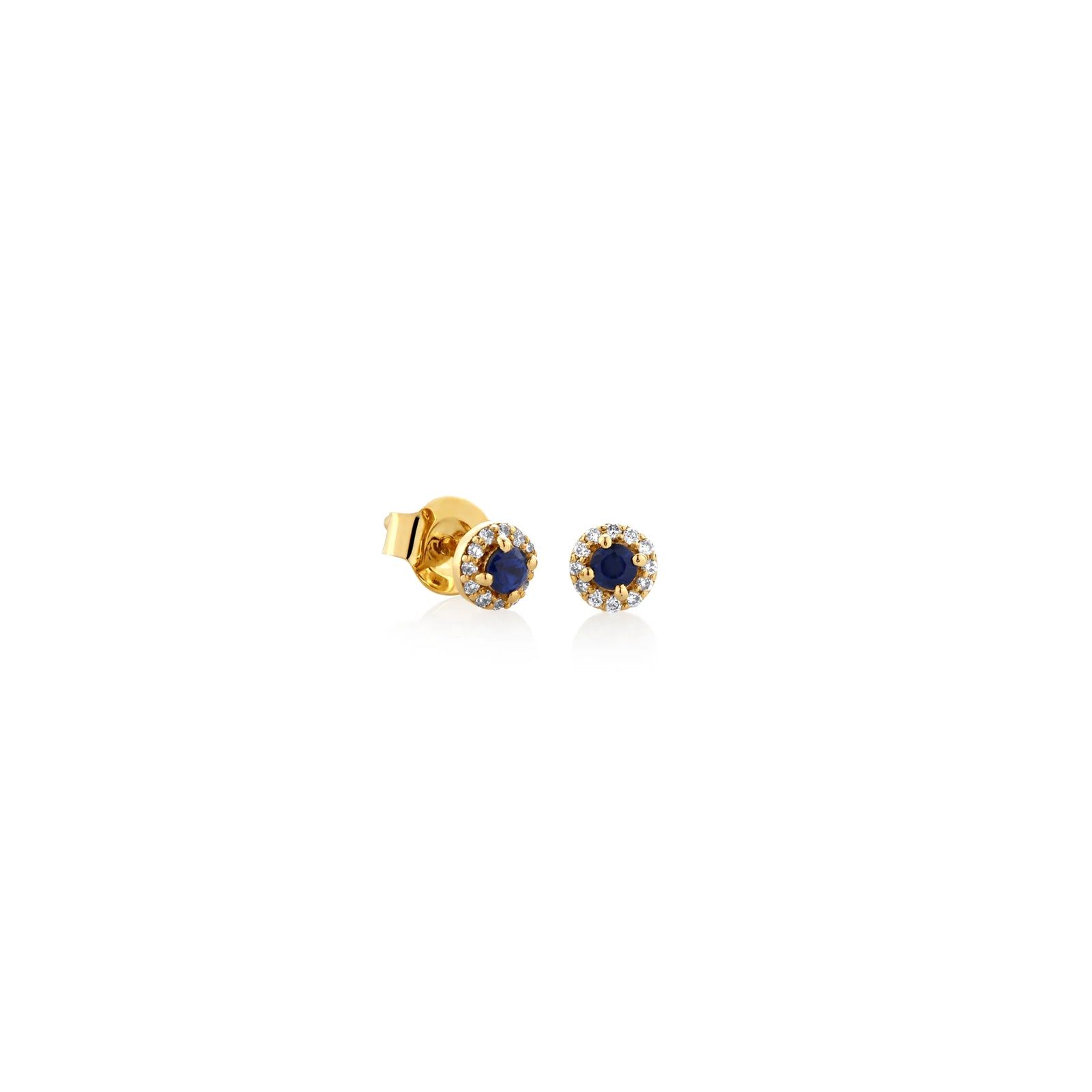 ARETES PIERCING DIAMANTES ROSETA REDONDA CON ZAFIRO EN ORO 14K - Image 1