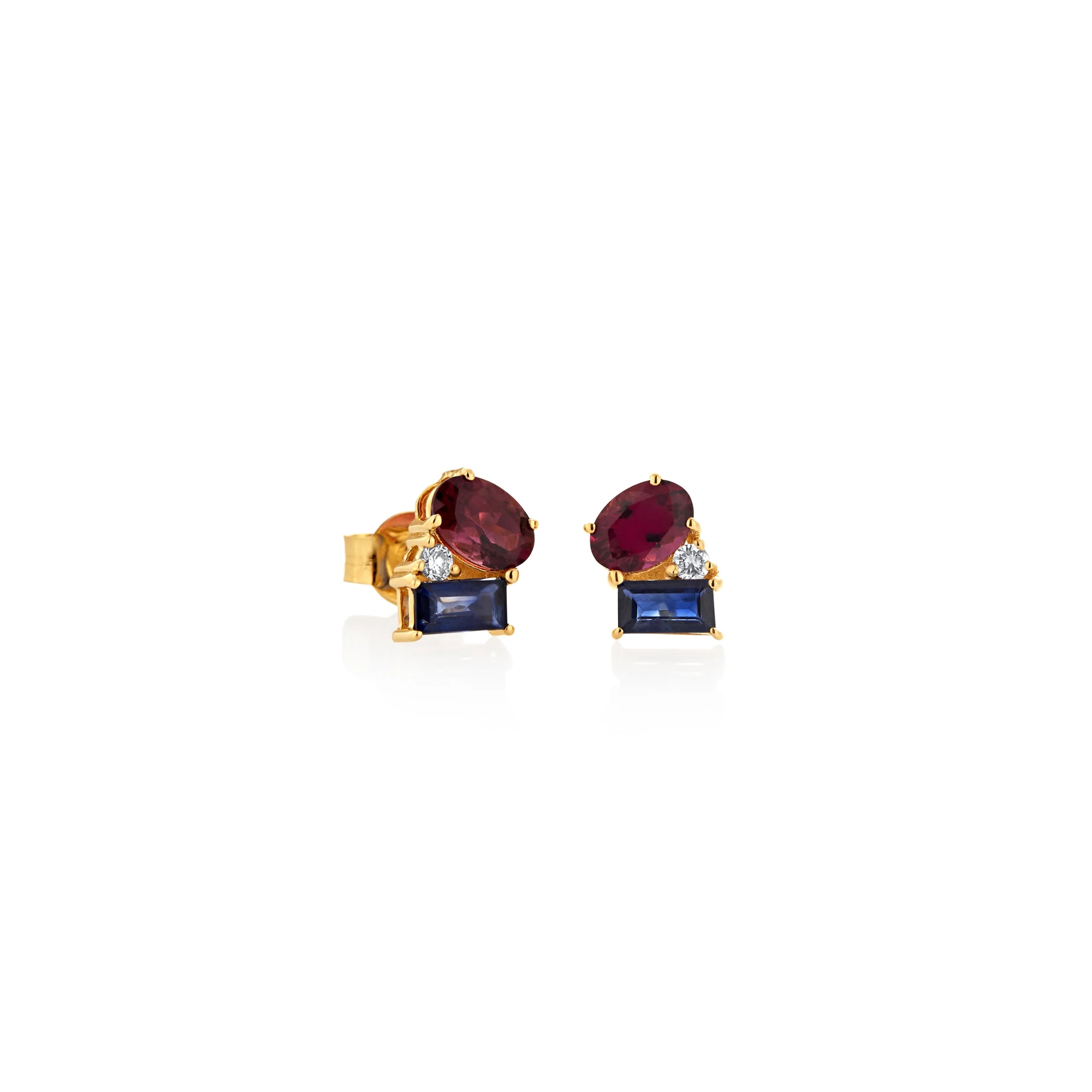 ARETES PIEDRAS PRECIOSAS MULTICORTE Y TURMALINA ROSADA EN ORO 18K - Gallery 1