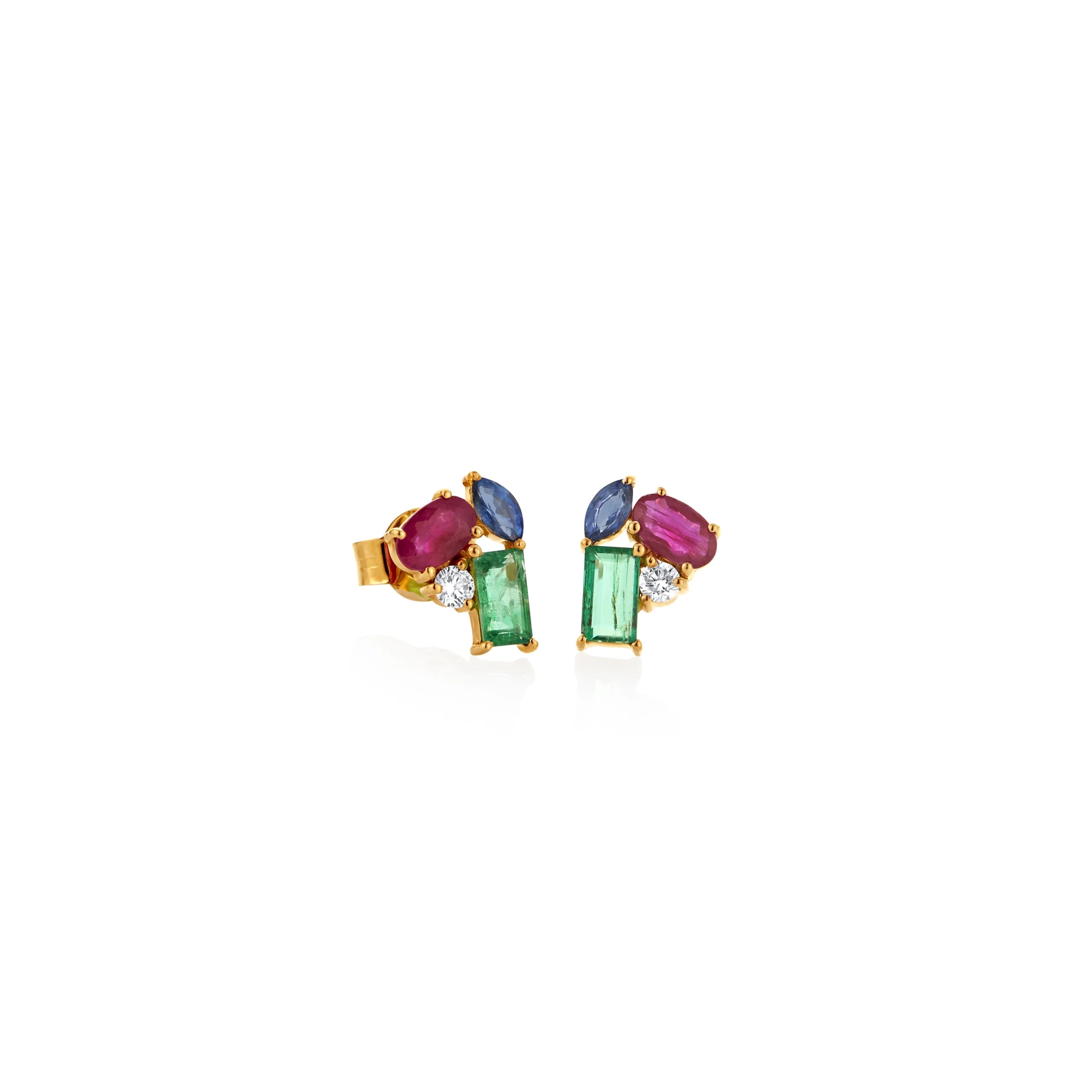 ARETES PIEDRAS PRECIOSAS MULTICORTE 1.27CT Y DIAMANTES 0.09CT EN ORO 18K - Gallery 1