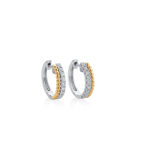 ARGOLLAS DIAMANTES Y BORDE PUNTOS EN ORO BLANCO Y AMARILLO 18K