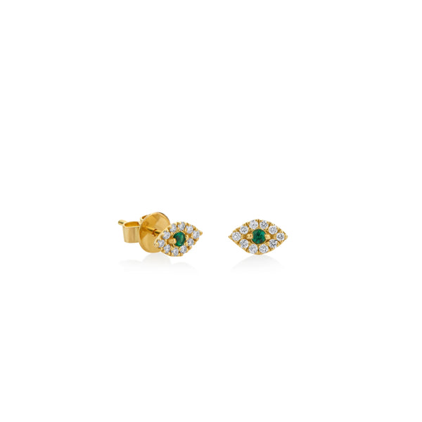ARETES OJO TURCO ESMERALDA Y DIAMANTES EN ORO 18K