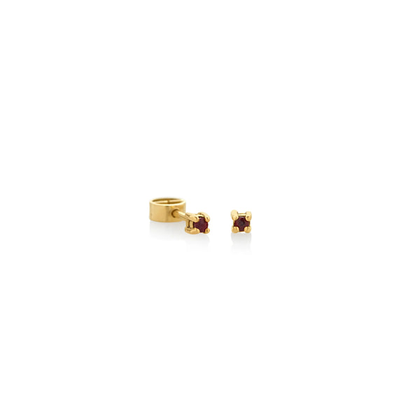 ARETES PIERCING PIEDRAS GRANATE EN ORO 18K