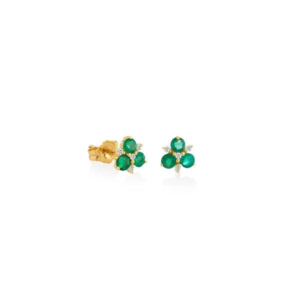 ARETES DIAMANTES Y ESMERALDAS TRIO EN ORO 18K