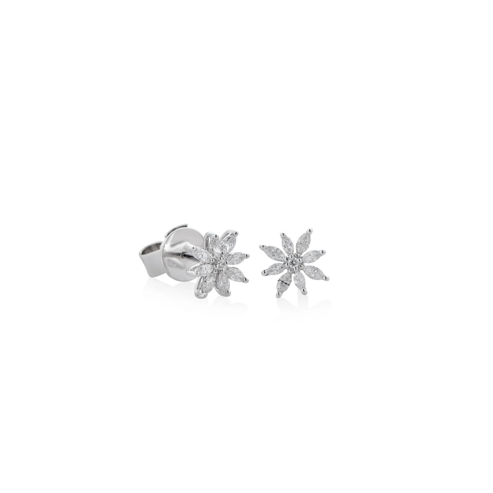 ARETES DIAMANTES FLOR MARQUISE EN ORO BLANCO 18K - Image 1