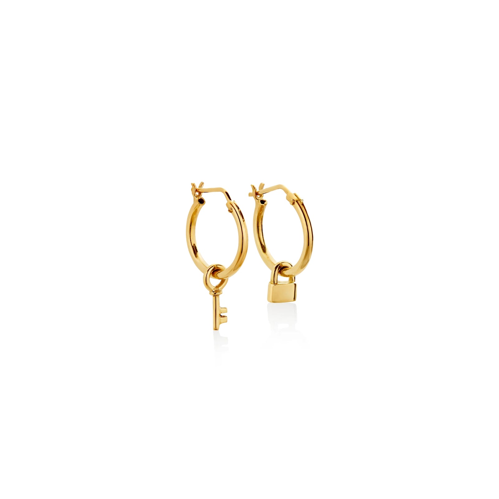 ARGOLLAS DELGADAS CON LLAVE Y CANDADO EN ORO 18K - Image 1