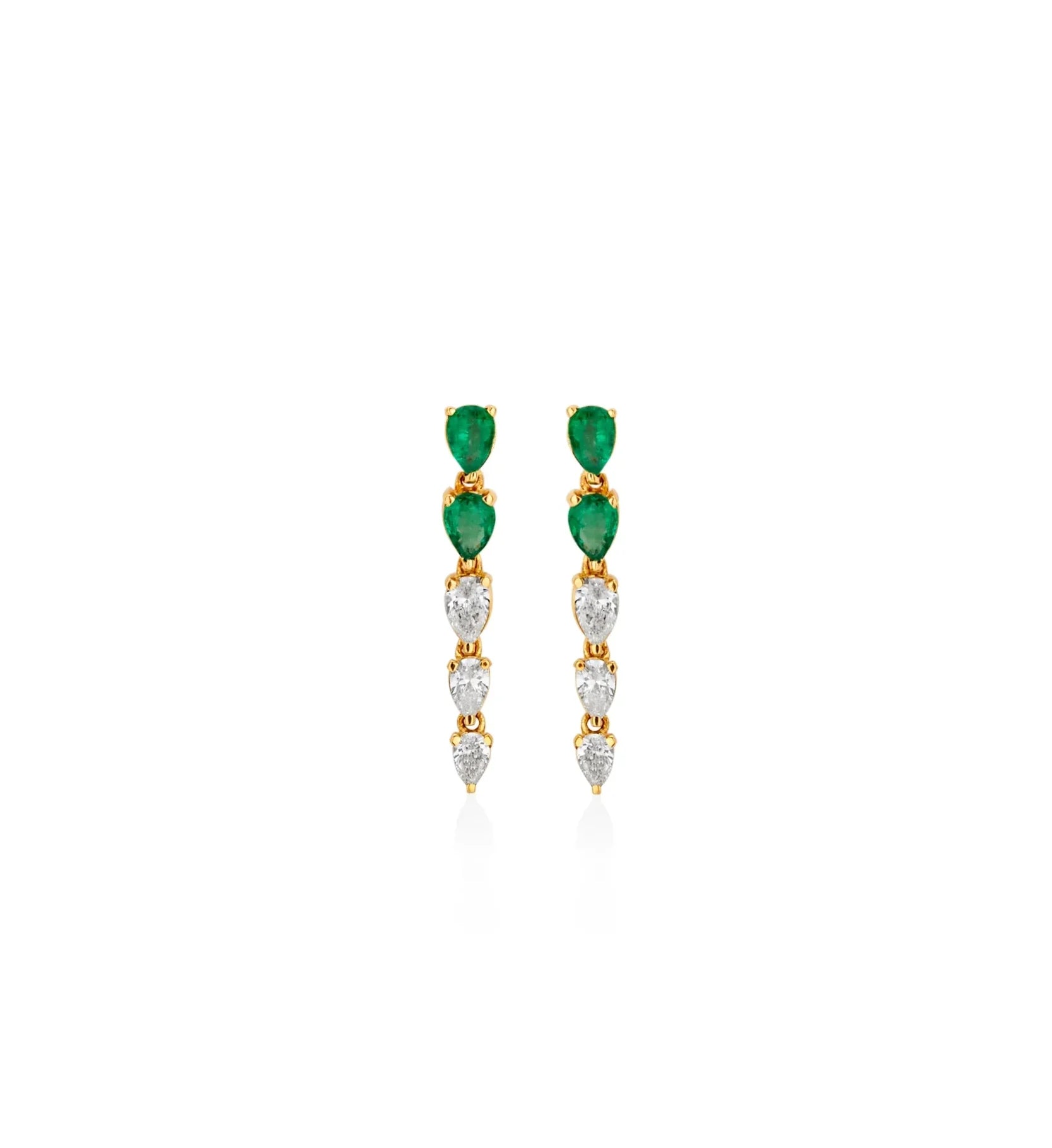 ARETES DIAMANTES Y ESMERALDAS GOTA EN ORO 18K - Gallery 1
