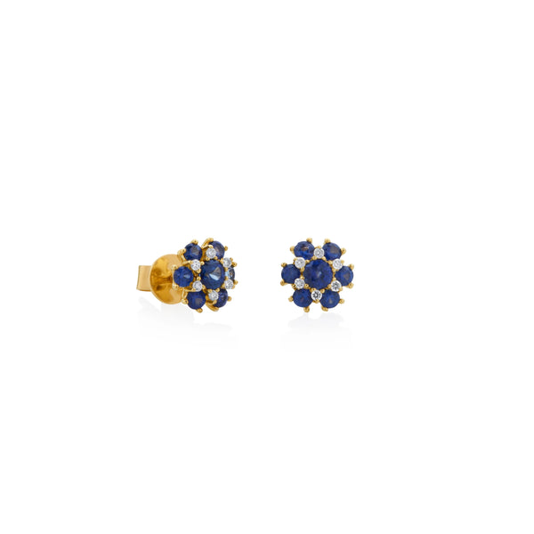 ARETES ROSETA ZAFIROS 0.72CT Y DIAMANTES 0.07CT EN ORO 18K