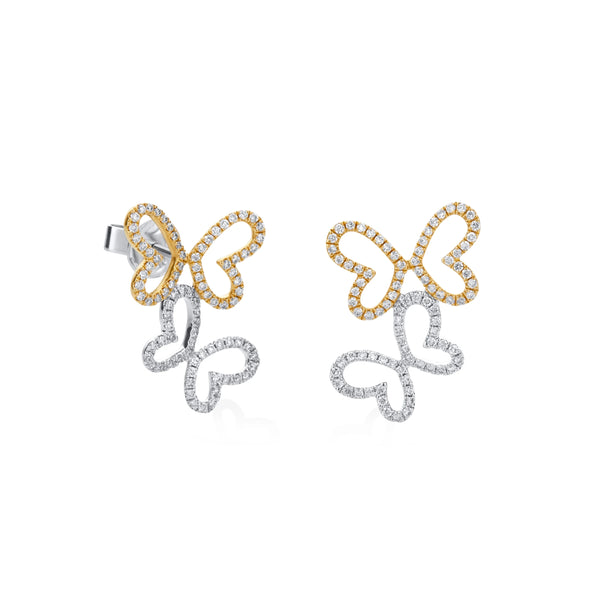 ARETES MARIPOSAS CON DIAMANTES EN ORO BLANCO Y AMARILLO 18K