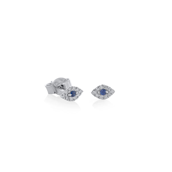 ARETES OJO TURCO ZAFIRO Y DIAMANTES EN ORO BLANCO 18K