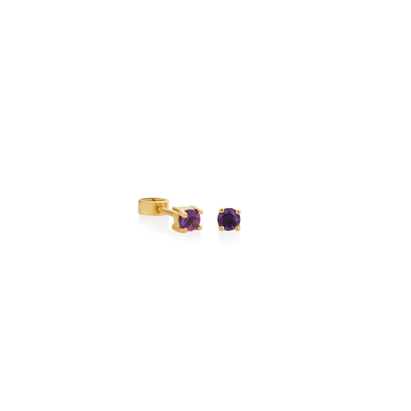 ARETES PIERCING PIEDRAS AMATISTA 0.20CT EN ORO 18K