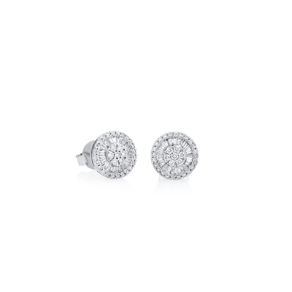 ARETES DIAMANTES BAGUETTE RAYOS EN ORO BLANCO 18K
