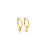 ARGOLLAS DELGADAS CON DIJES DE COLIBRÍ Y MARGARITA CON DIAMANTE EN ORO 18K