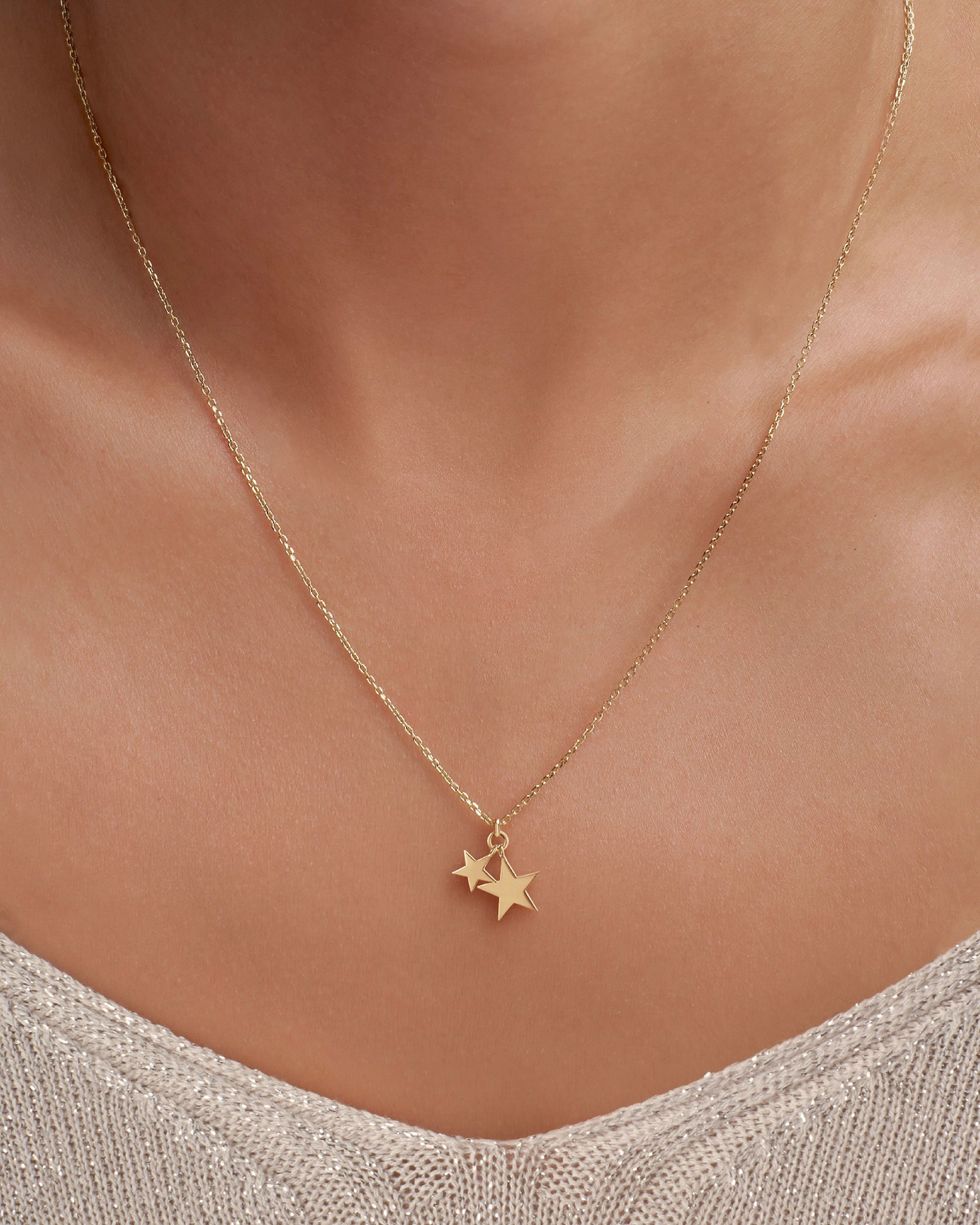 COLLAR ESTRELLA DOBLE EN ORO 18K - Gallery 2