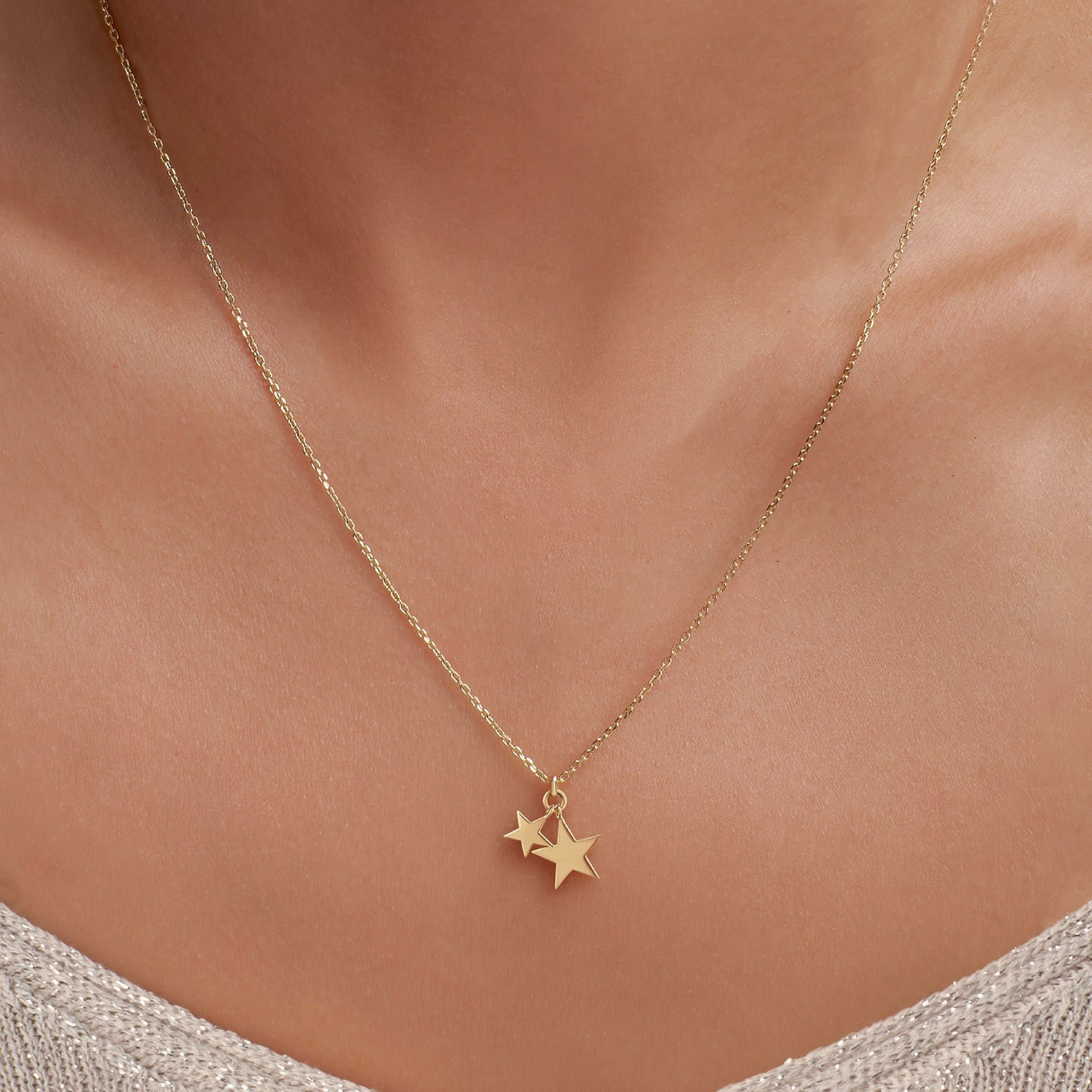 COLLAR ESTRELLA DOBLE EN ORO 18K - Image 2