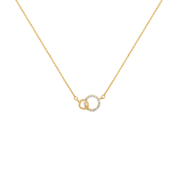 COLLAR DIAMANTES 2 AROS ENTRELAZADOS EN ORO 18K