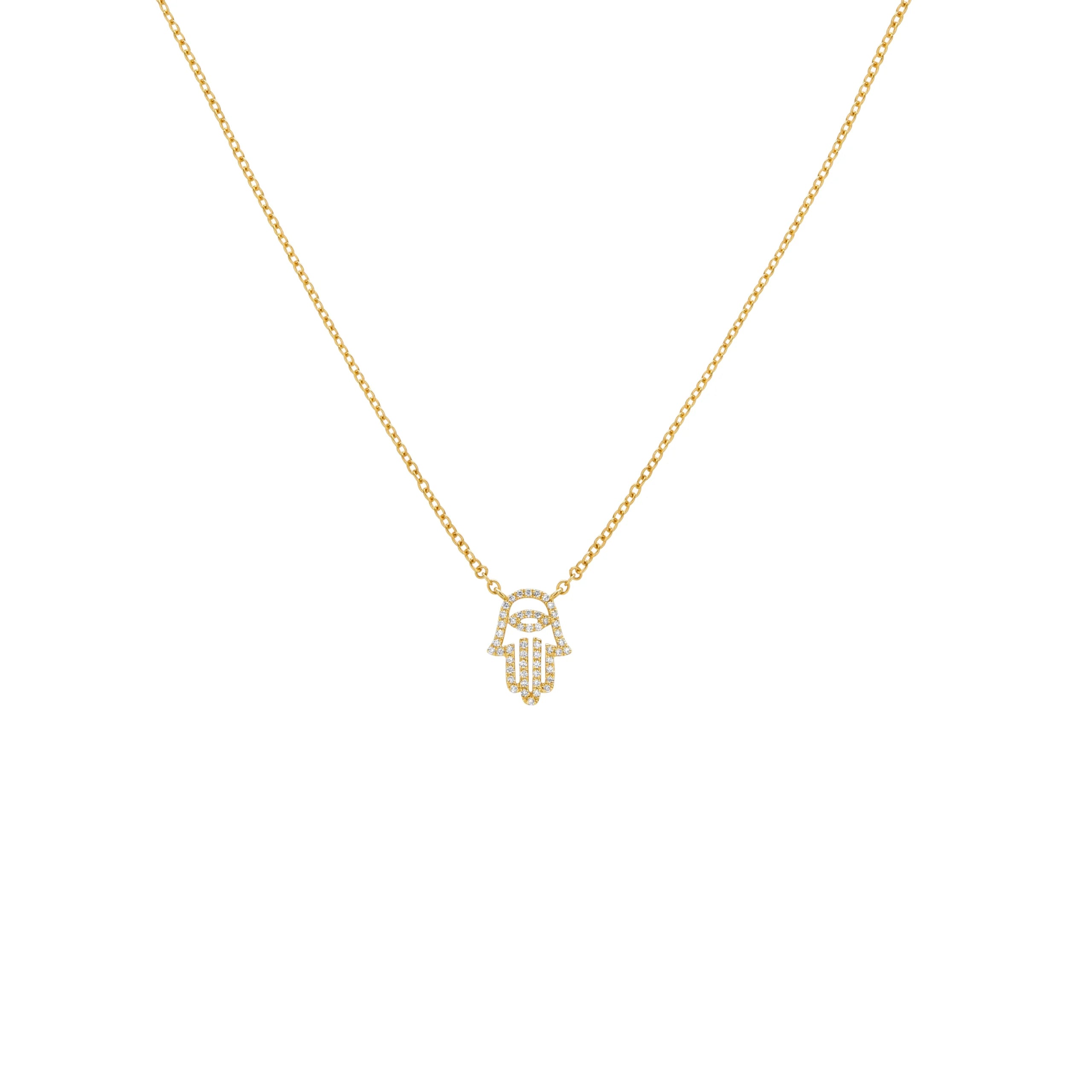 COLLAR DIAMANTES MANO HAMSA EN ORO 18K - Gallery 1