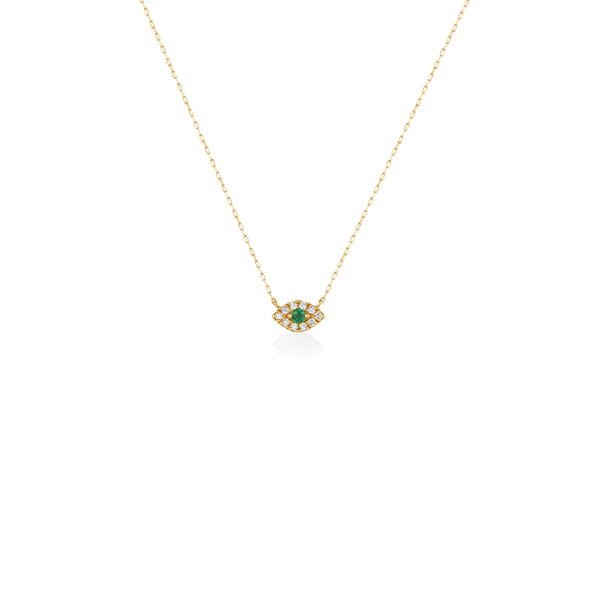 COLLAR OJO TURCO CON DIAMANTES Y ESMERALDA EN ORO 18K