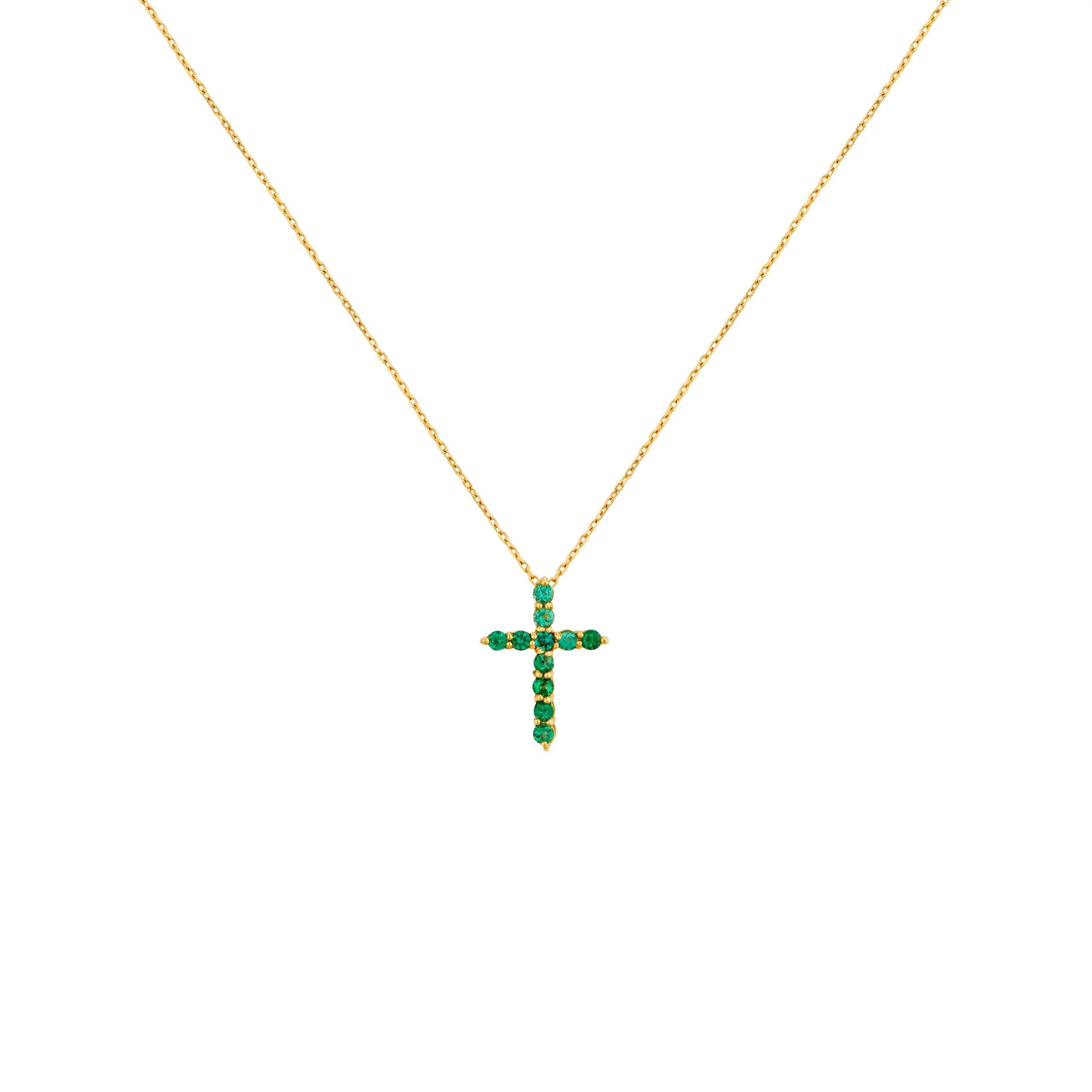 COLLAR CRUZ CON ESMERALDAS EN ORO 18K - Gallery 1