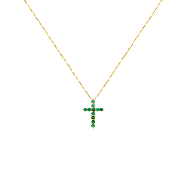 COLLAR CRUZ CON ESMERALDAS EN ORO 18K
