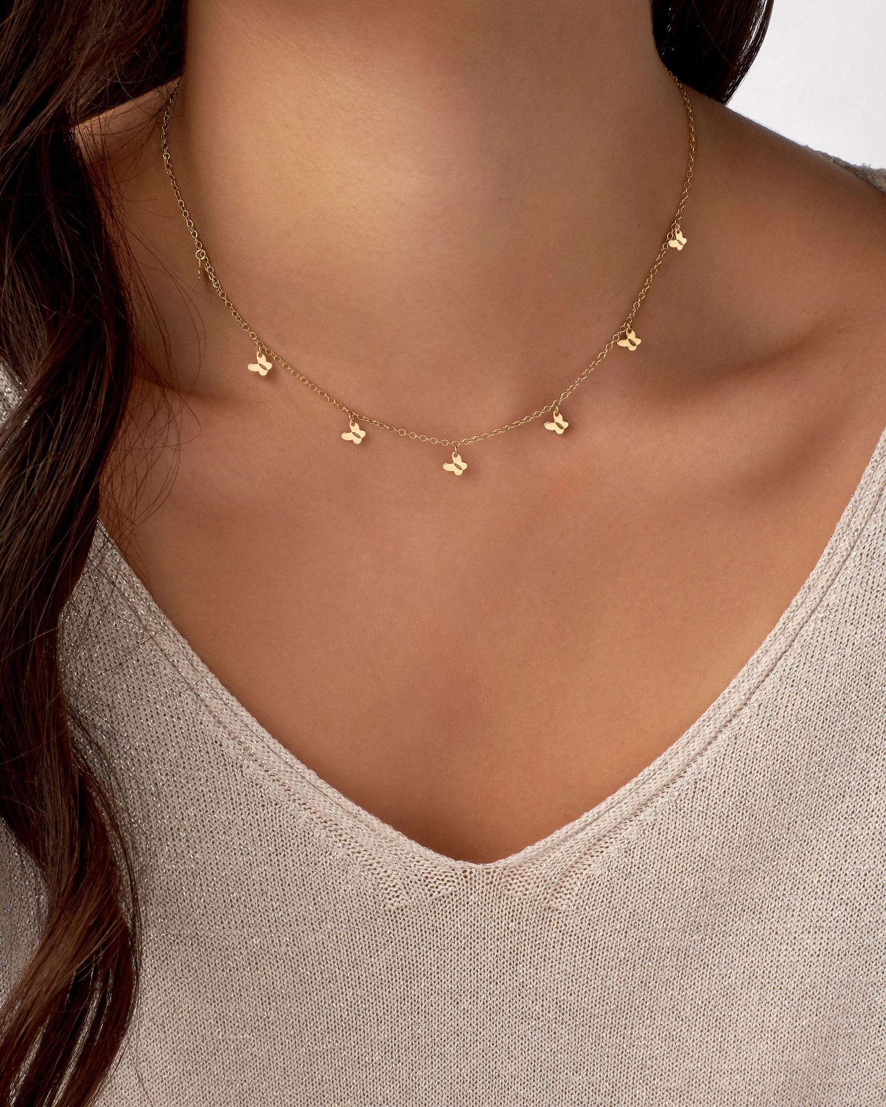 COLLAR MARIPOSAS COLGANTES EN ORO 18K - Gallery 2