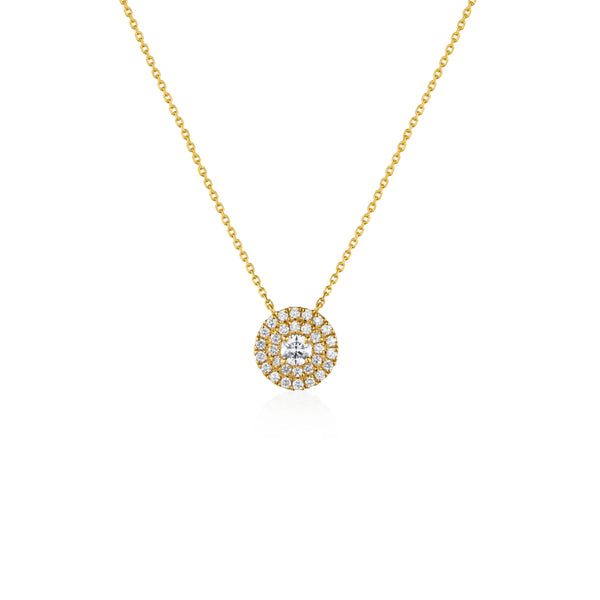 COLLAR DIAMANTE CON HALO DOBLE DIAMANTES EN ORO 18K