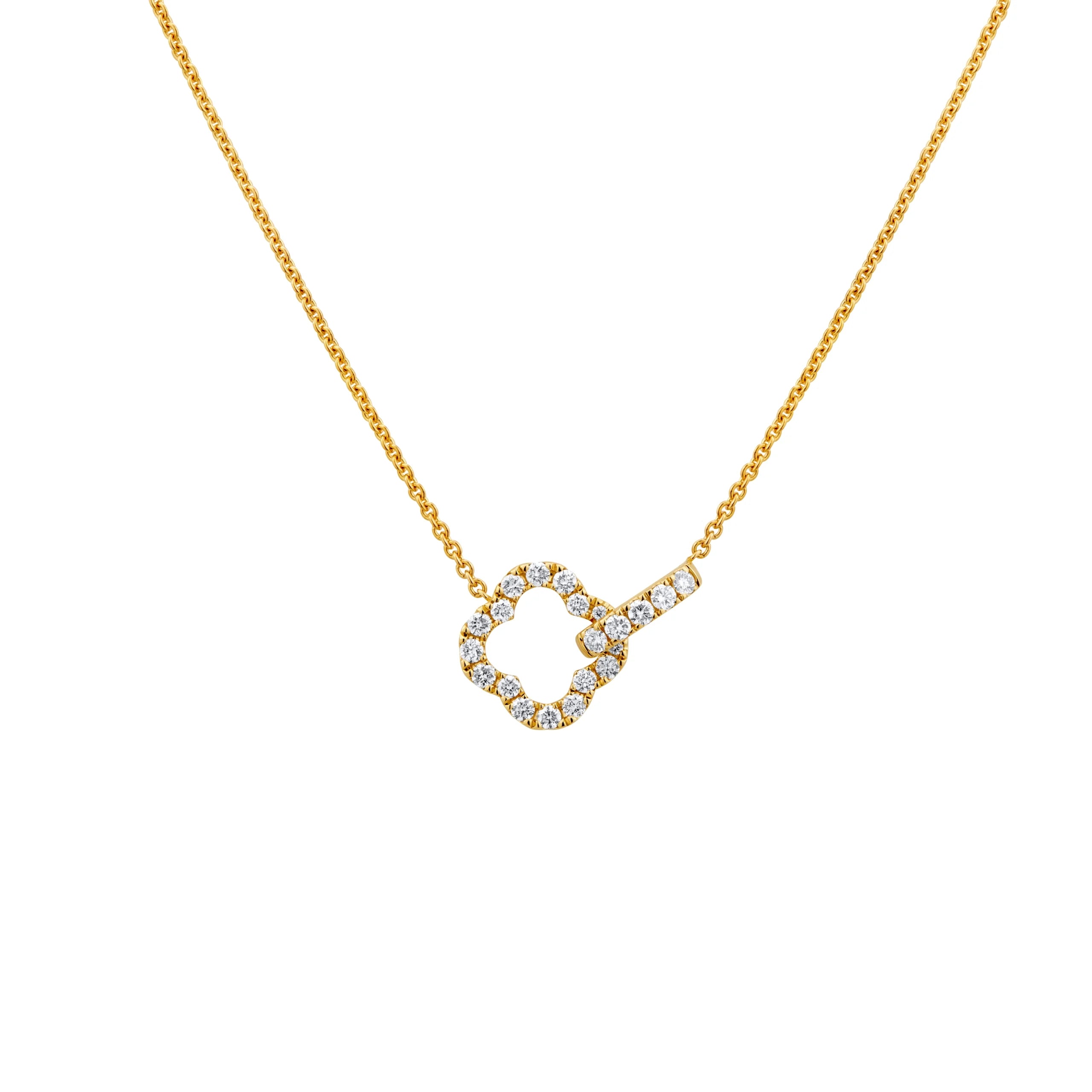 COLLAR DIAMANTES TRÉBOL CON CLIP EN ORO 18K - Gallery 1