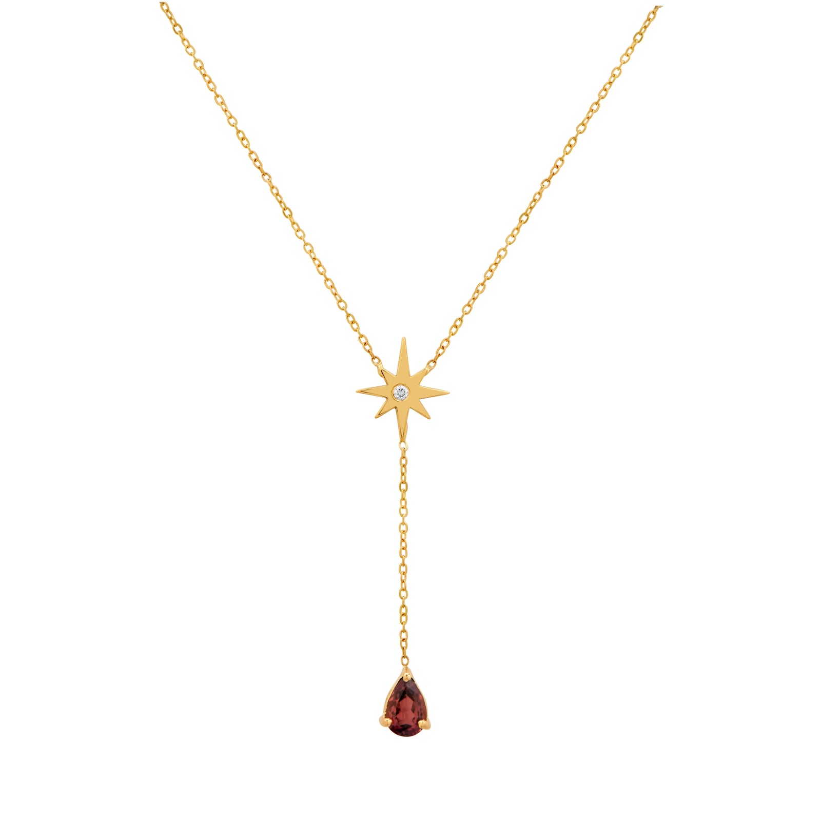 COLLAR ESTRELLA 8 PUNTAS DIAMANTE Y TURMALINA ROSADA EN ORO 18K - Image 1