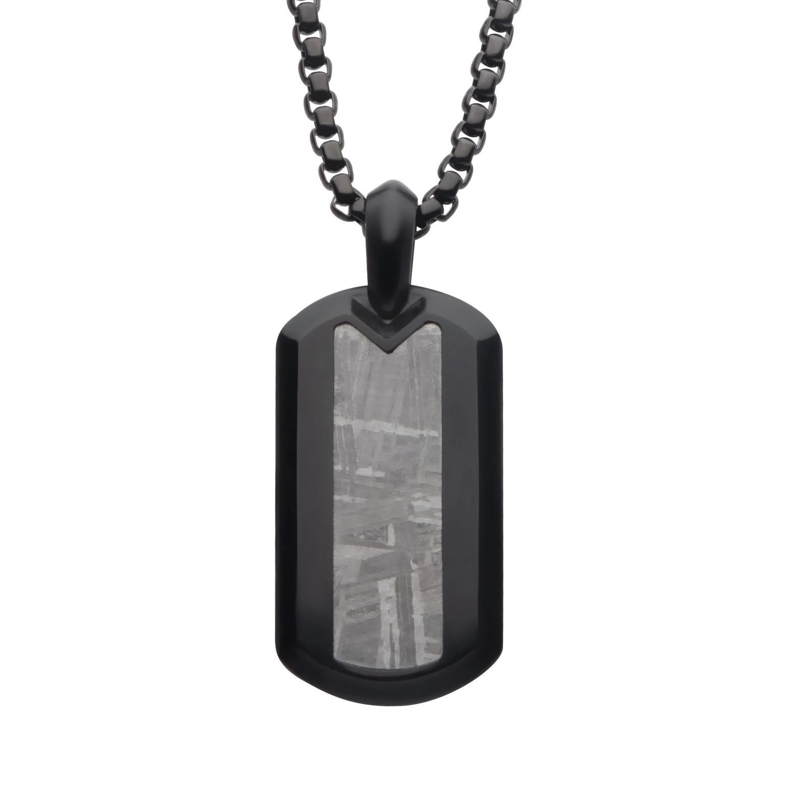 COLLAR PLACA MILITAR DE ACERO INOXIDABLE NEGRO CON METEORITO - Image 1