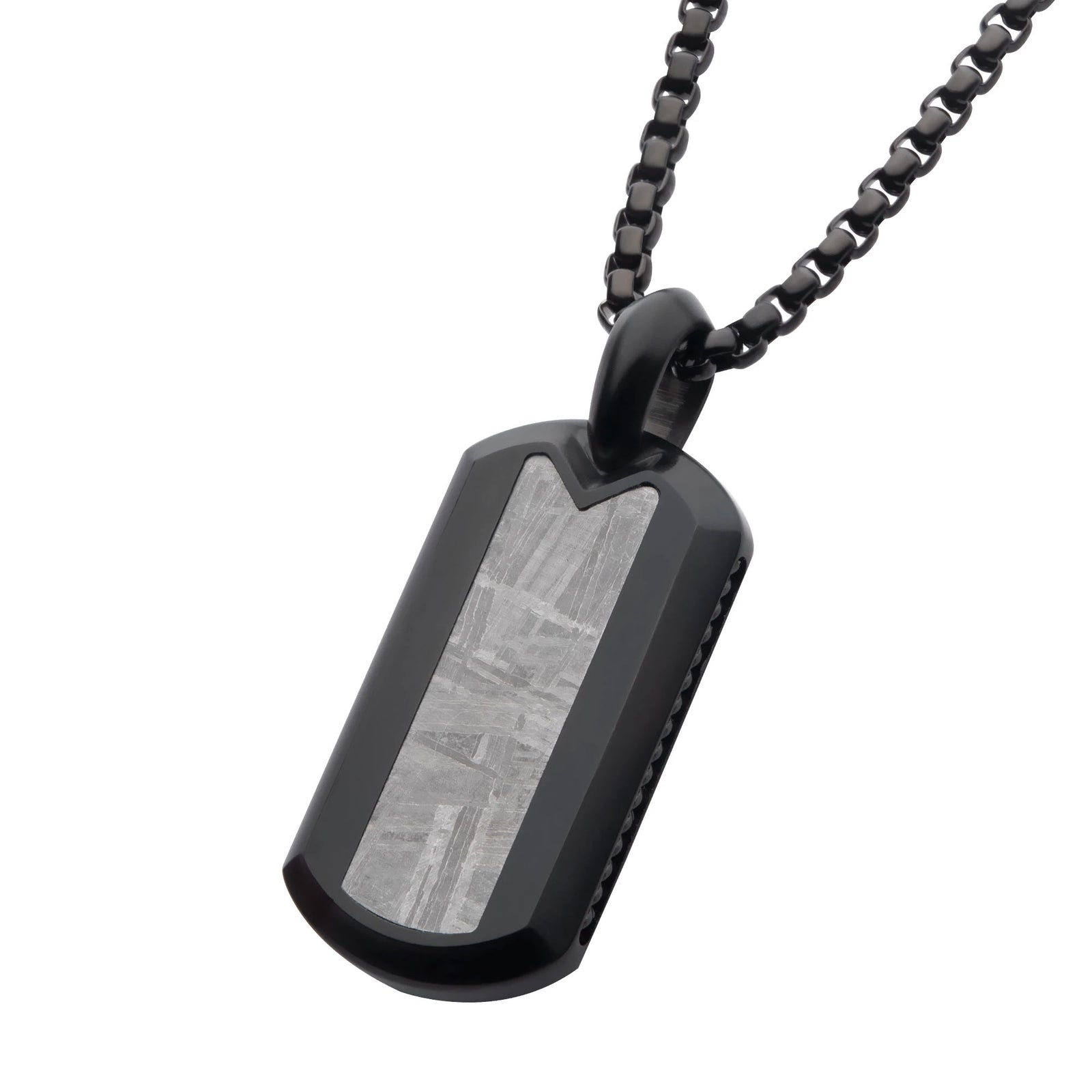 COLLAR PLACA MILITAR DE ACERO INOXIDABLE NEGRO CON METEORITO - Image 2