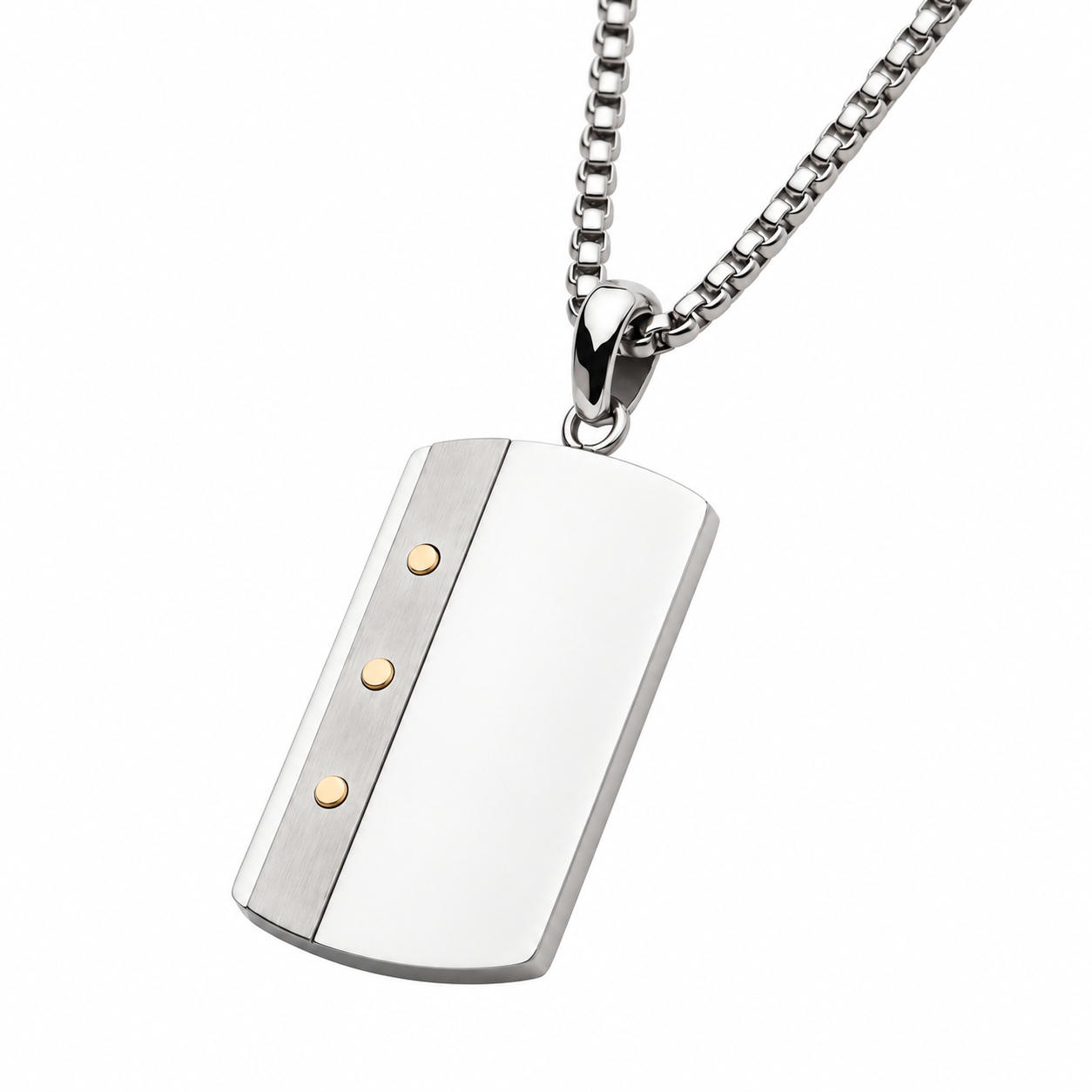 COLLAR PLACA MILITAR DE ACERO INOXIDABLE CON FRANJA MATE - Gallery 2