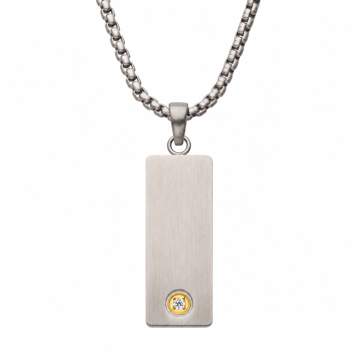 COLLAR PLACA RECTANGULAR DE ACERO INOXIDABLE MATE CON DIAMANTE LAB - Gallery 1