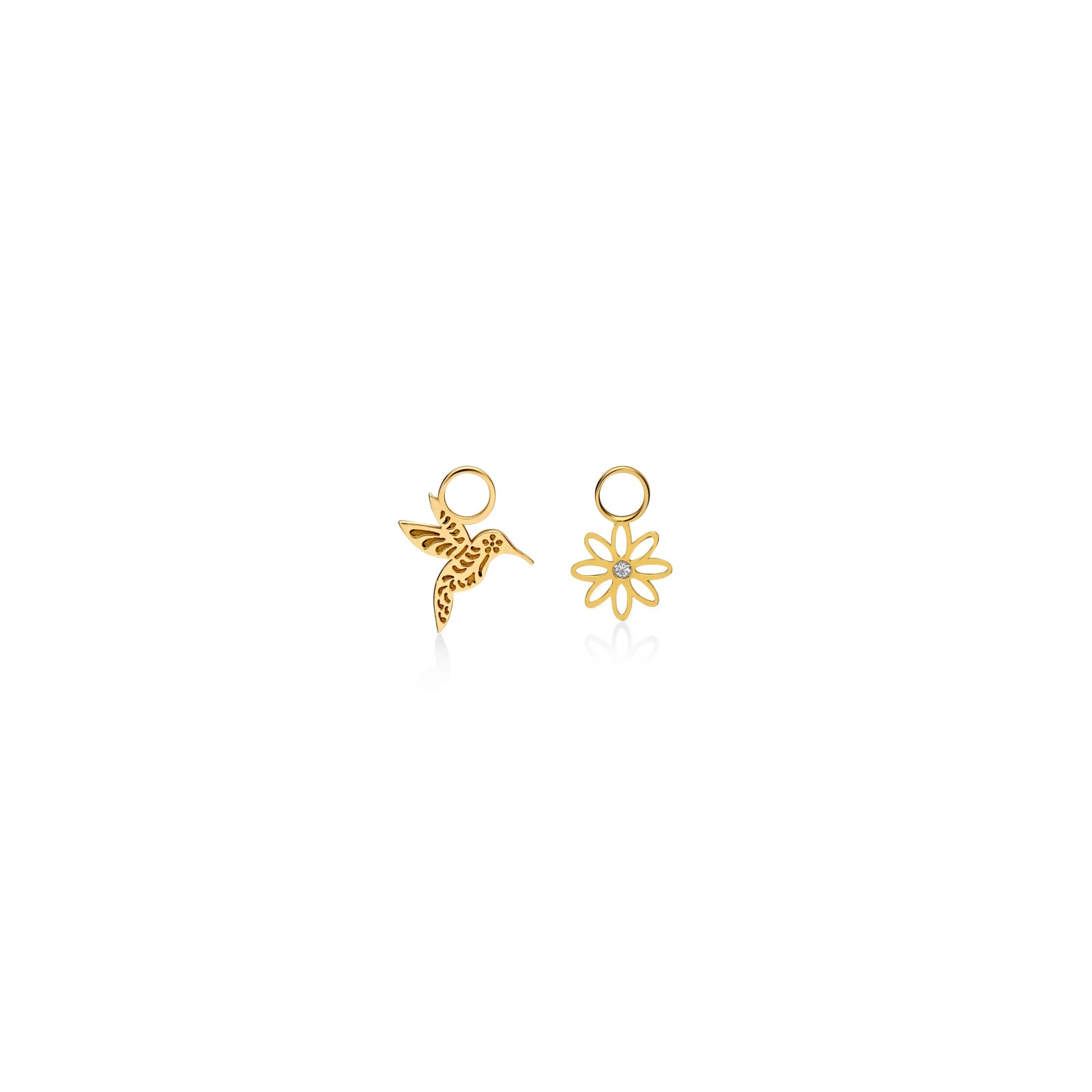 DIJES PARA ARGOLLA COLIBRÍ Y MARGARITA CON DIAMANTE EN ORO 18K - Image 1