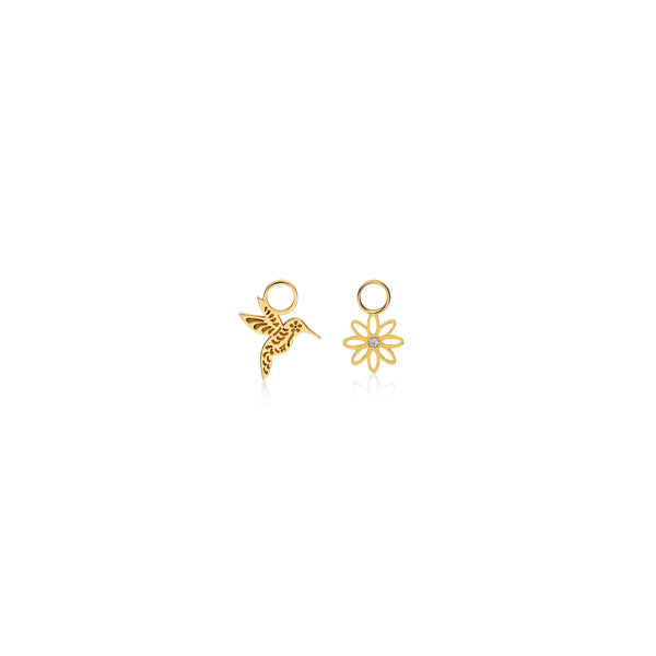 DIJES PARA ARGOLLA COLIBRÍ Y MARGARITA CON DIAMANTE EN ORO 18K