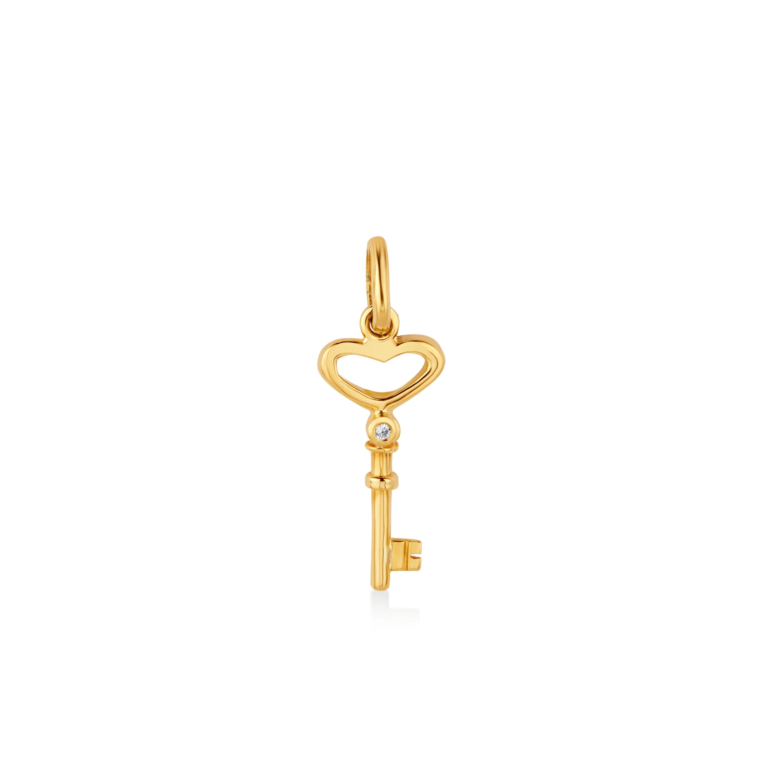 DIJE CORAZÓN LLAVE CON DIAMANTE EN ORO 18K - Gallery 1