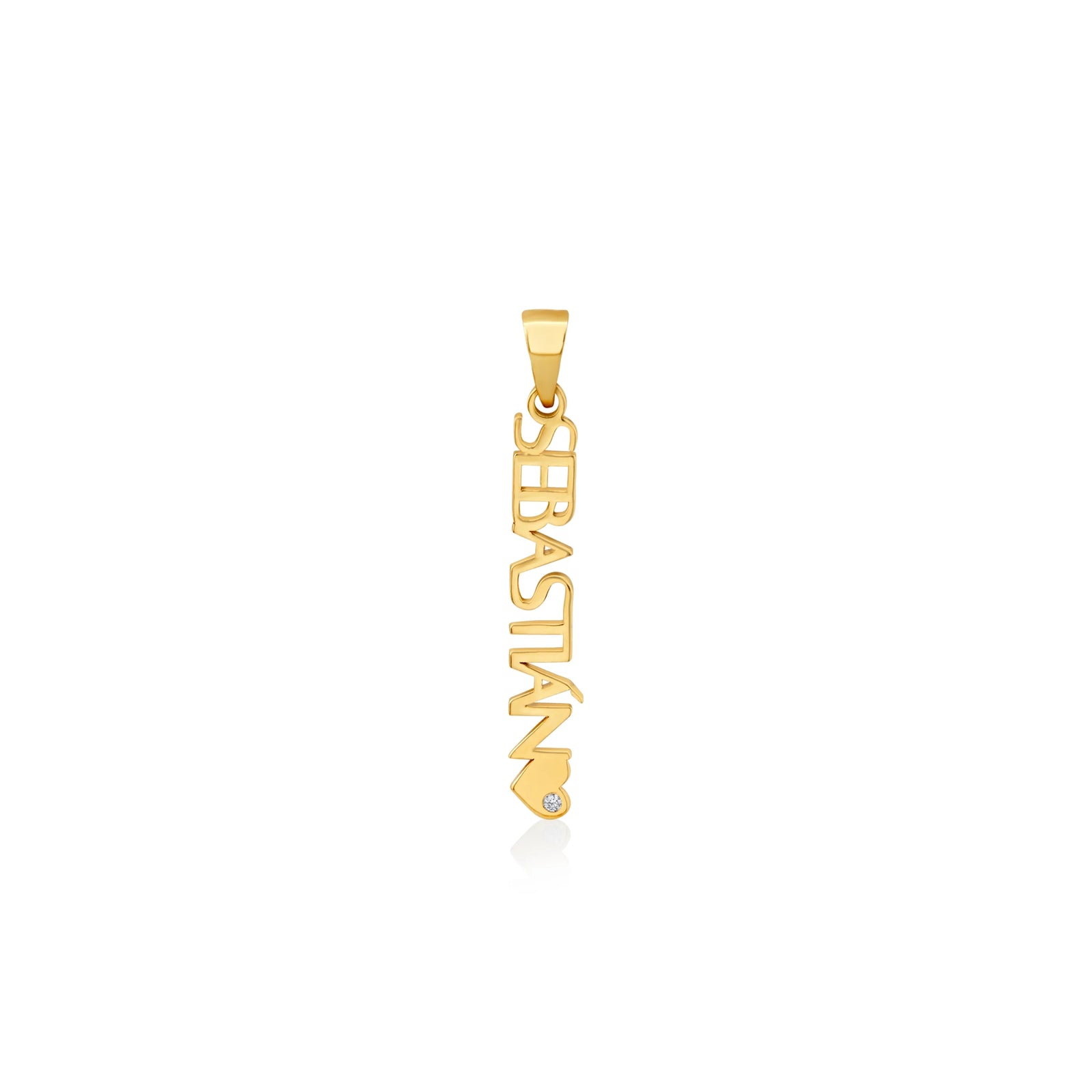 DIJE PERSONALIZABLE NOMBRE VERTICAL CON CORAZÓN Y DIAMANTE EN ORO 18K - Image 2