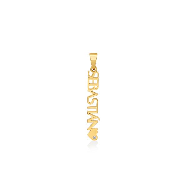 DIJE PERSONALIZABLE NOMBRE VERTICAL CON CORAZÓN Y DIAMANTE EN ORO 18K - Secondary