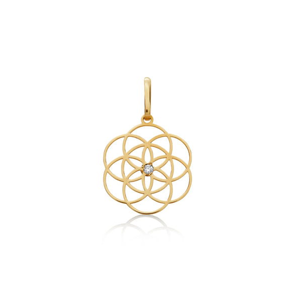 DIJE SEMILLA DE LA VIDA CON PIEDRA PRECIOSA EN ORO 18K