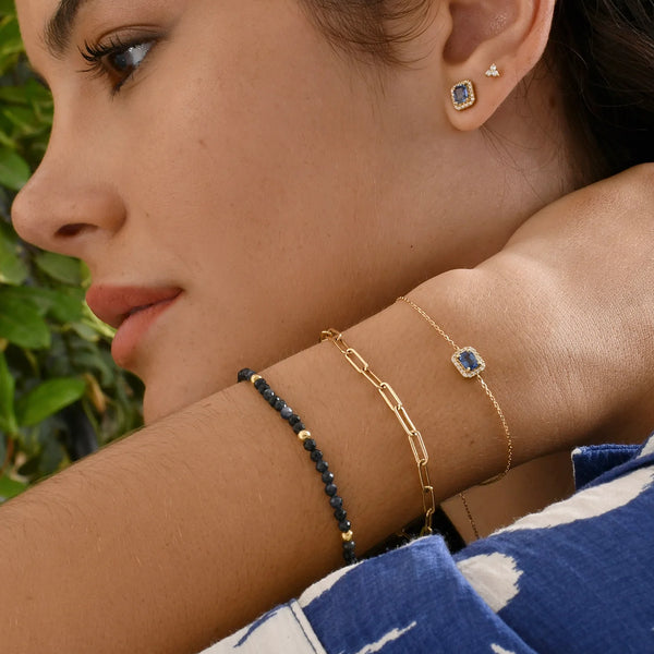 PULSERA DIAMANTES Y ZAFIRO 0.52CT ROSETA RECTANGULAR EN ORO18K - Secondary
