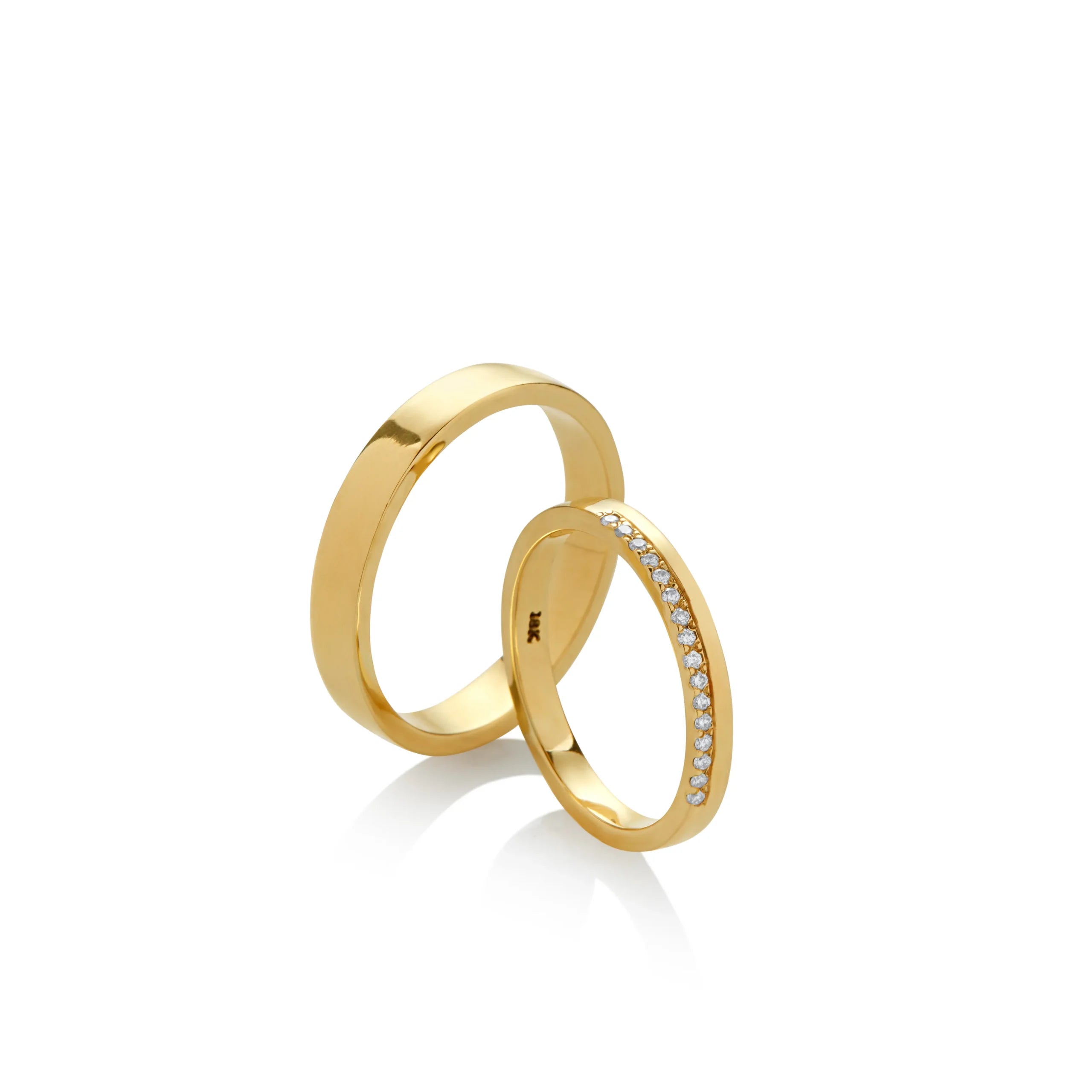 AROS DE MATRIMONIO CINTA CON DIAMANTES EN ORO 18K - Gallery 1