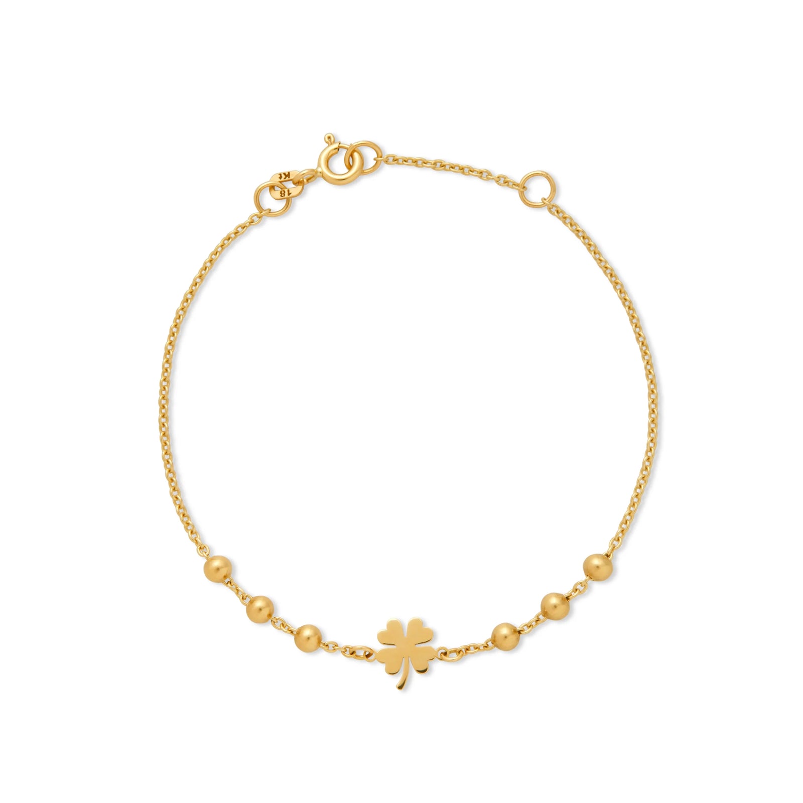 PULSERA BOLITAS CON TRÉBOL EN ORO 18K - Image 1