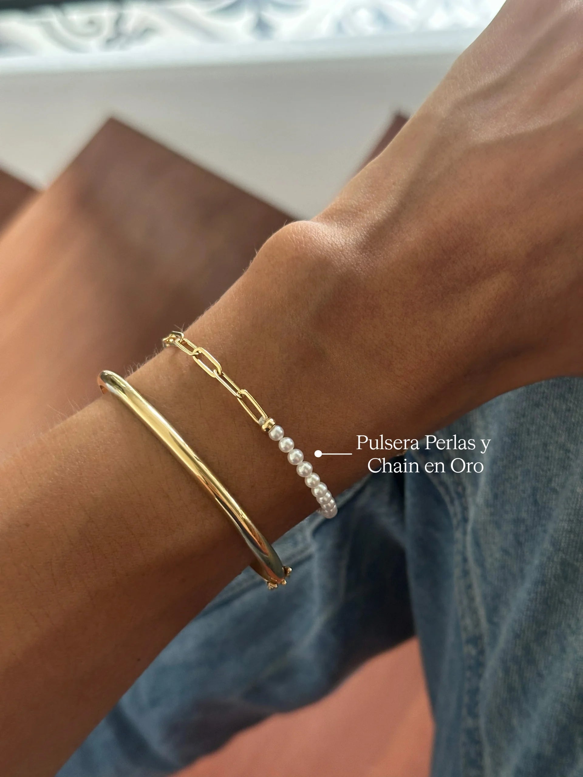 PULSERA PERLAS Y CHAIN EN ORO 18K - Gallery 2